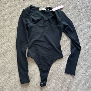 Black square neck bodysuit